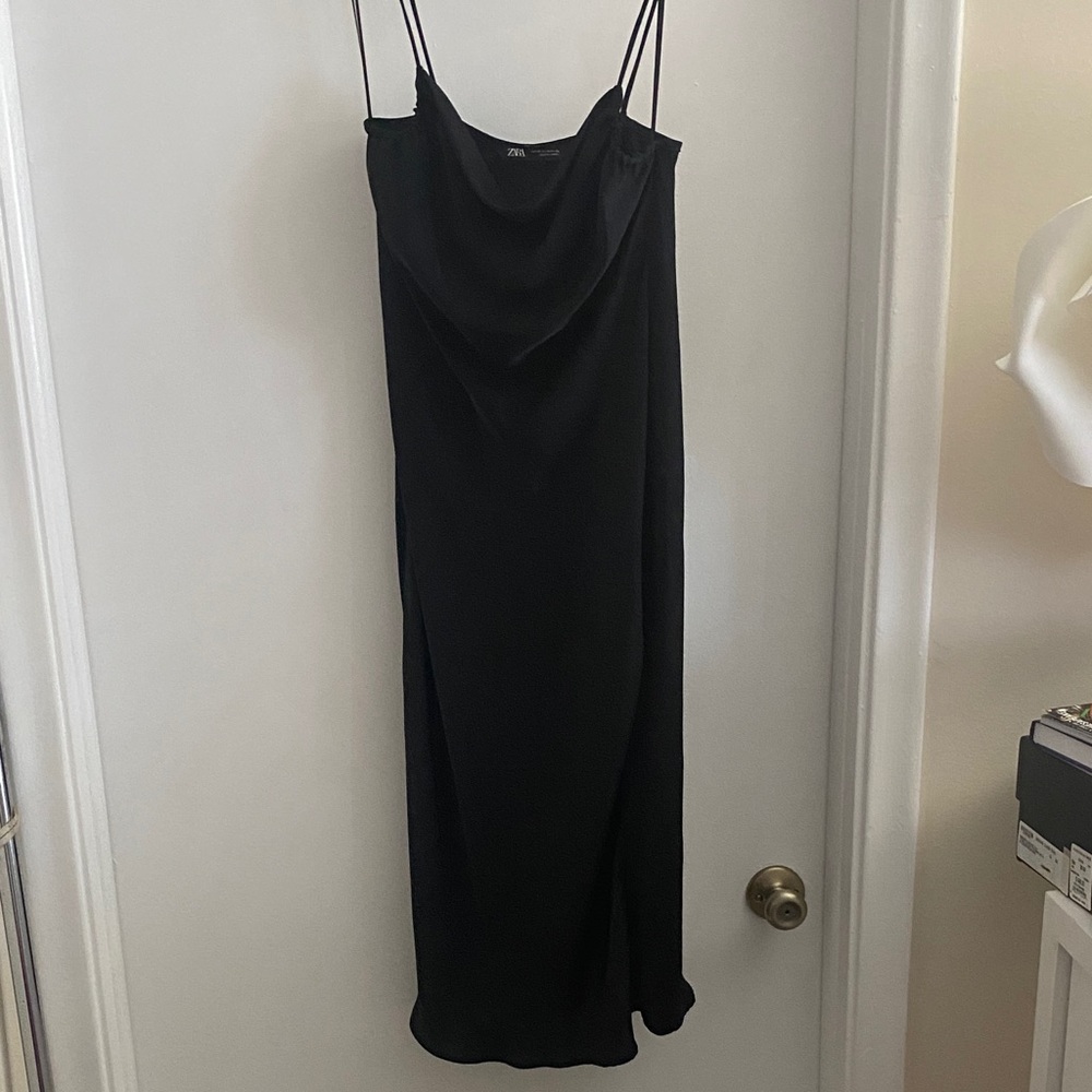 Zara Black Midi Dress with Spaghetti Straps
